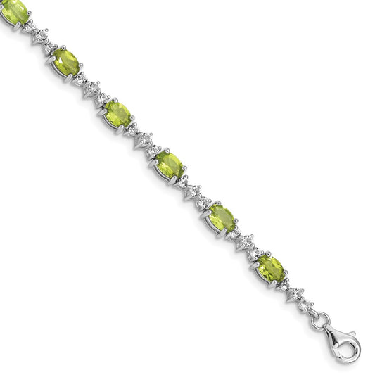 Sterling Silver Rhodium-plated Peridot White Topaz Bracelet QX854PE