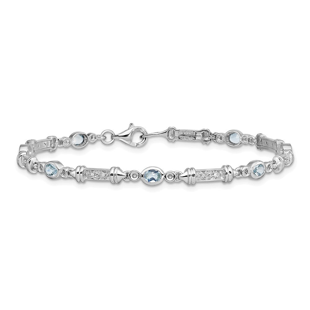 Sterling Silver Rhodium-plated Aquamarine and Diamond Bracelet QX855AQ