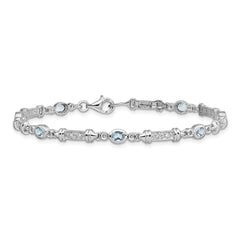 Sterling Silver Rhodium-plated Aquamarine and Diamond Bracelet QX855AQ