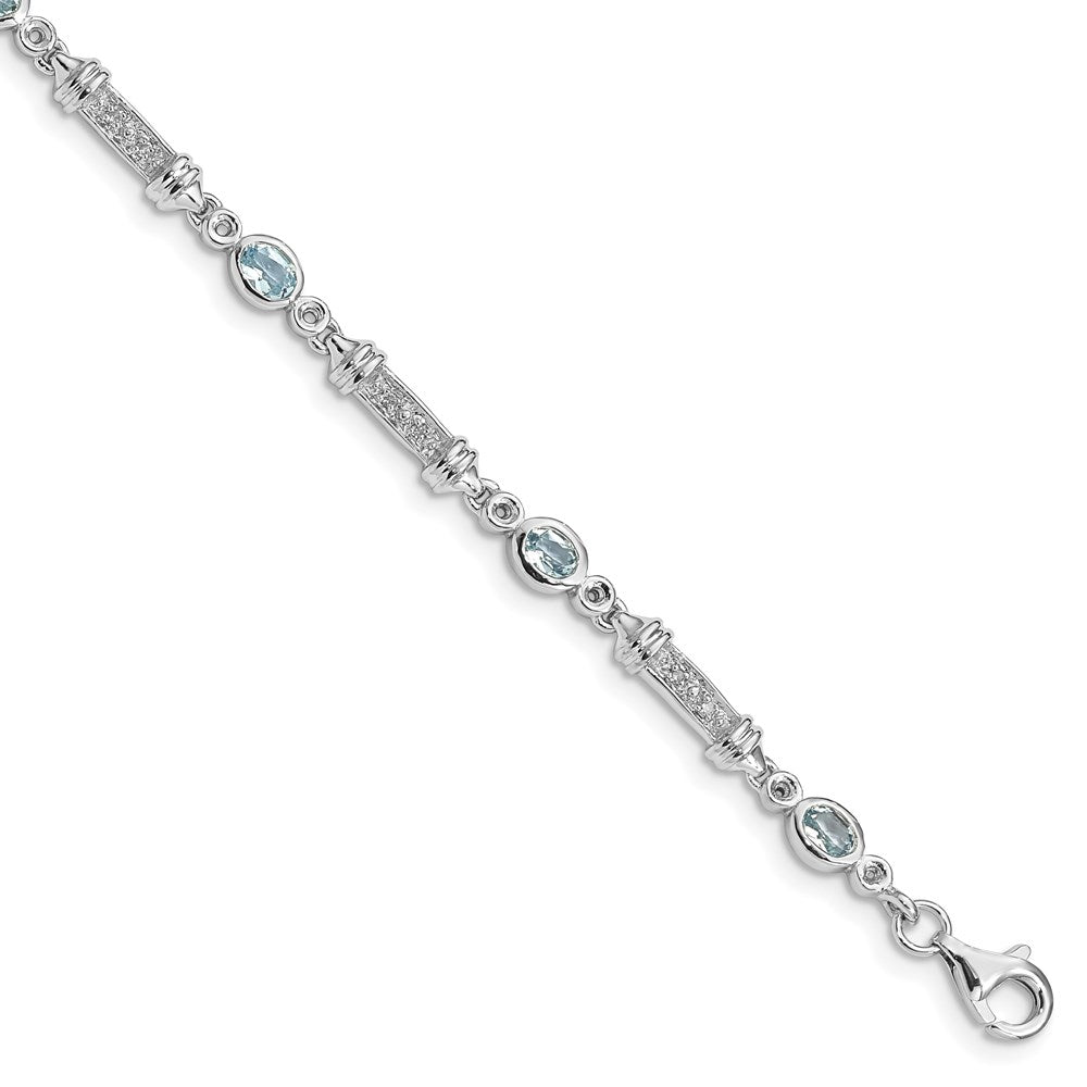 Sterling Silver Rhodium-plated Aquamarine and Diamond Bracelet QX855AQ