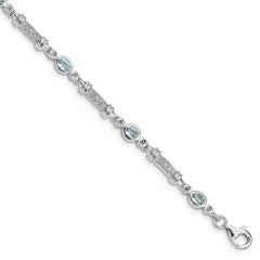 Sterling Silver Rhodium-plated Aquamarine and Diamond Bracelet QX855AQ