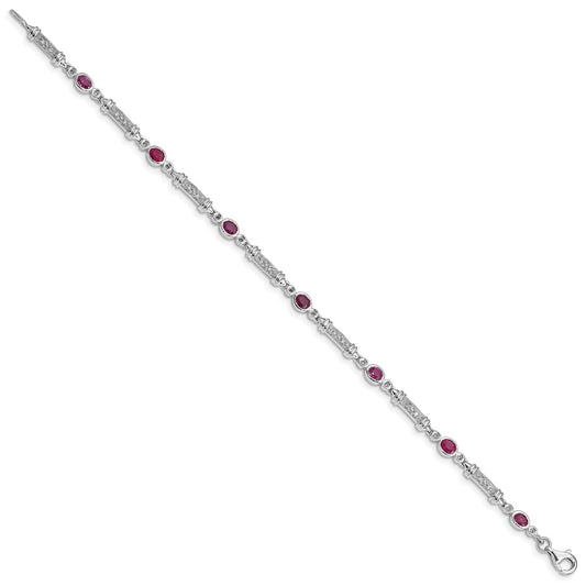 Sterling Silver Rhodium-plated Composite Ruby and Diamond Bracelet QX855R