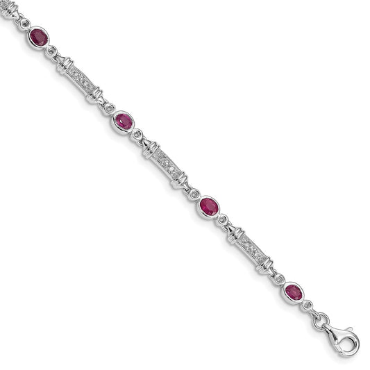 Sterling Silver Rhodium-plated Composite Ruby and Diamond Bracelet QX855R