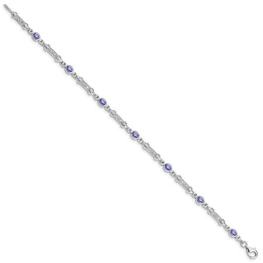Sterling Silver Rhodium-plated Tanzanite and Diamond Bracelet QX855TZ