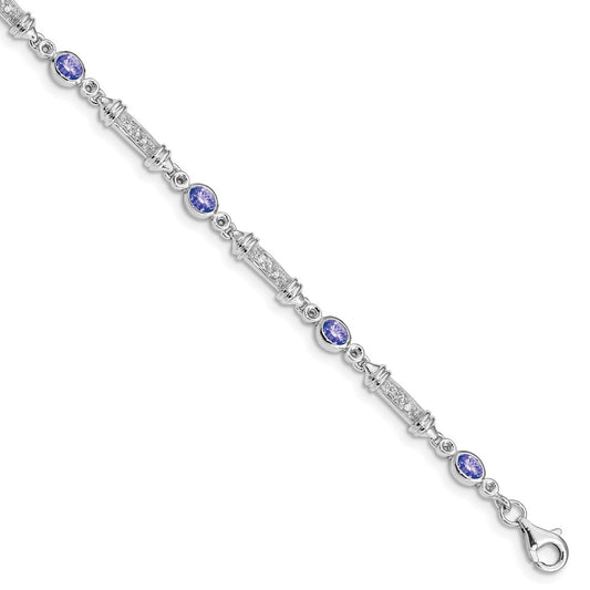 Sterling Silver Rhodium-plated Tanzanite and Diamond Bracelet QX855TZ