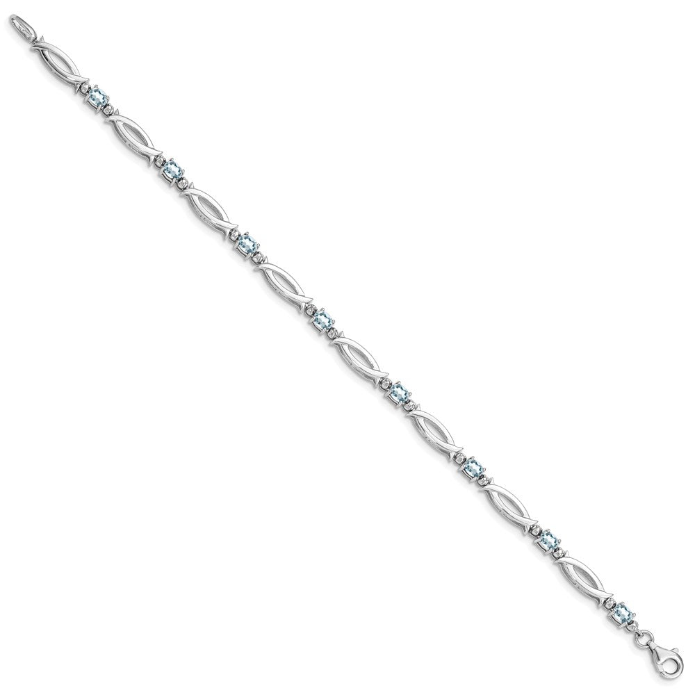 Sterling Silver Rhodium-plated Aquamarine and Diamond Bracelet QX856AQ