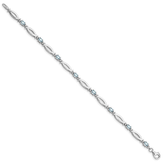Sterling Silver Rhodium-plated Aquamarine and Diamond Bracelet QX856AQ