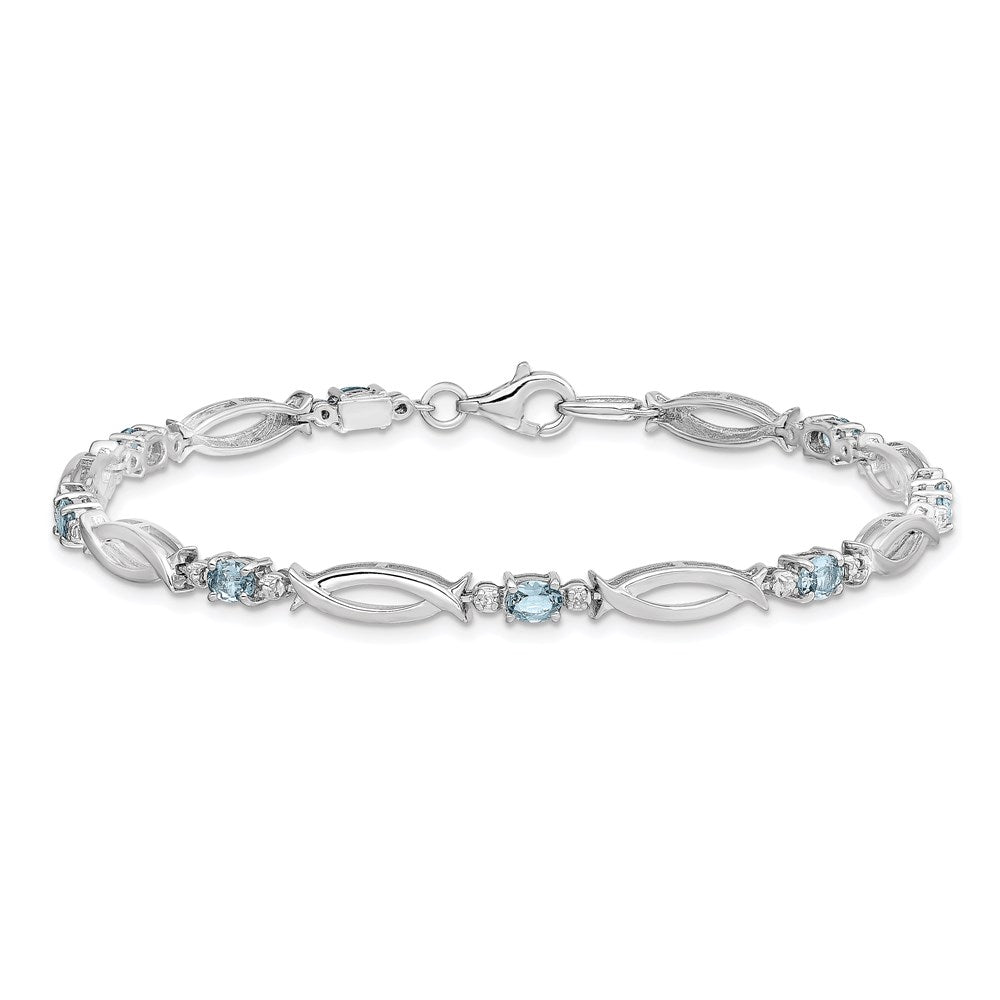 Sterling Silver Rhodium-plated Aquamarine and Diamond Bracelet QX856AQ