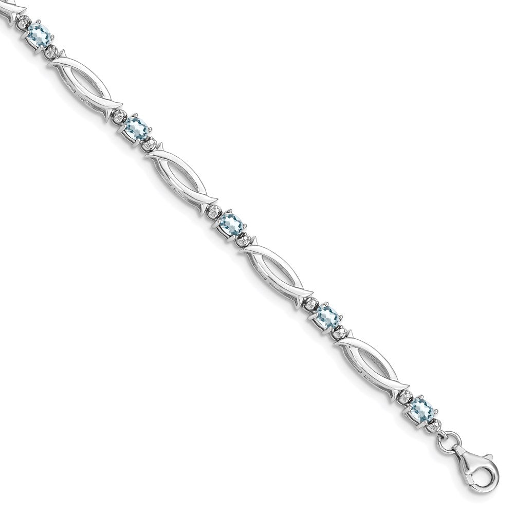Sterling Silver Rhodium-plated Aquamarine and Diamond Bracelet QX856AQ