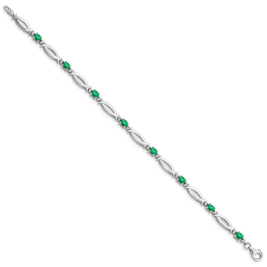 Sterling Silver Rhodium-plated Emerald and Diamond Bracelet QX856E