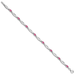 Sterling Silver Rhodium-plated Pink Tourmaline and Diamond Bracelet QX856PT