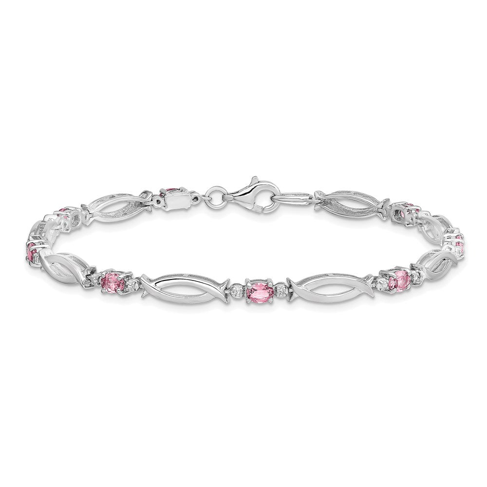 Sterling Silver Rhodium-plated Pink Tourmaline and Diamond Bracelet QX856PT