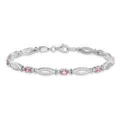 Sterling Silver Rhodium-plated Pink Tourmaline and Diamond Bracelet QX856PT