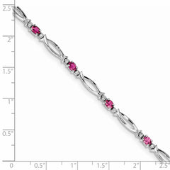 Sterling Silver Rhodium-plated Pink Tourmaline and Diamond Bracelet QX856PT