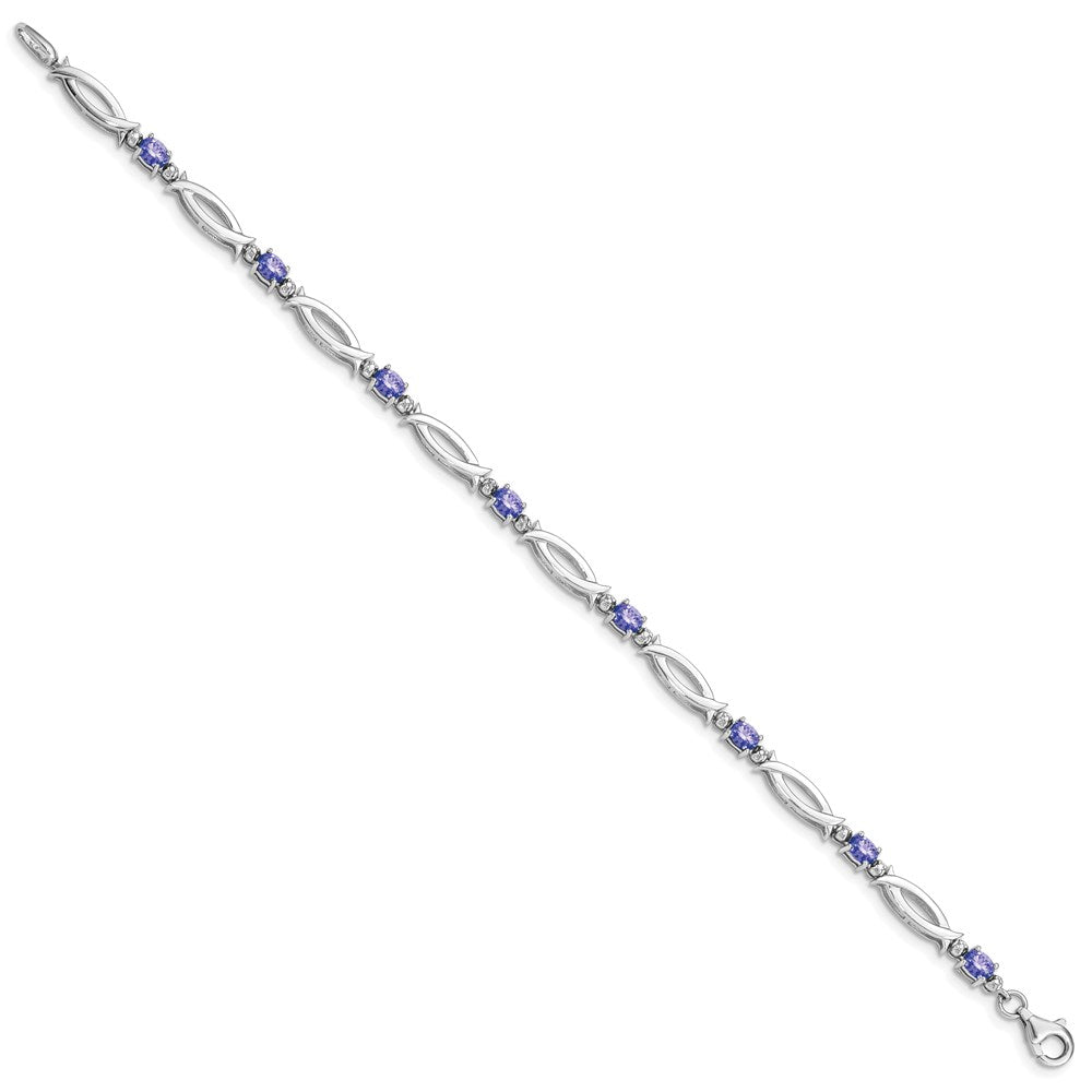 Sterling Silver Rhodium-plated Tanzanite and Diamond Bracelet QX856TZ