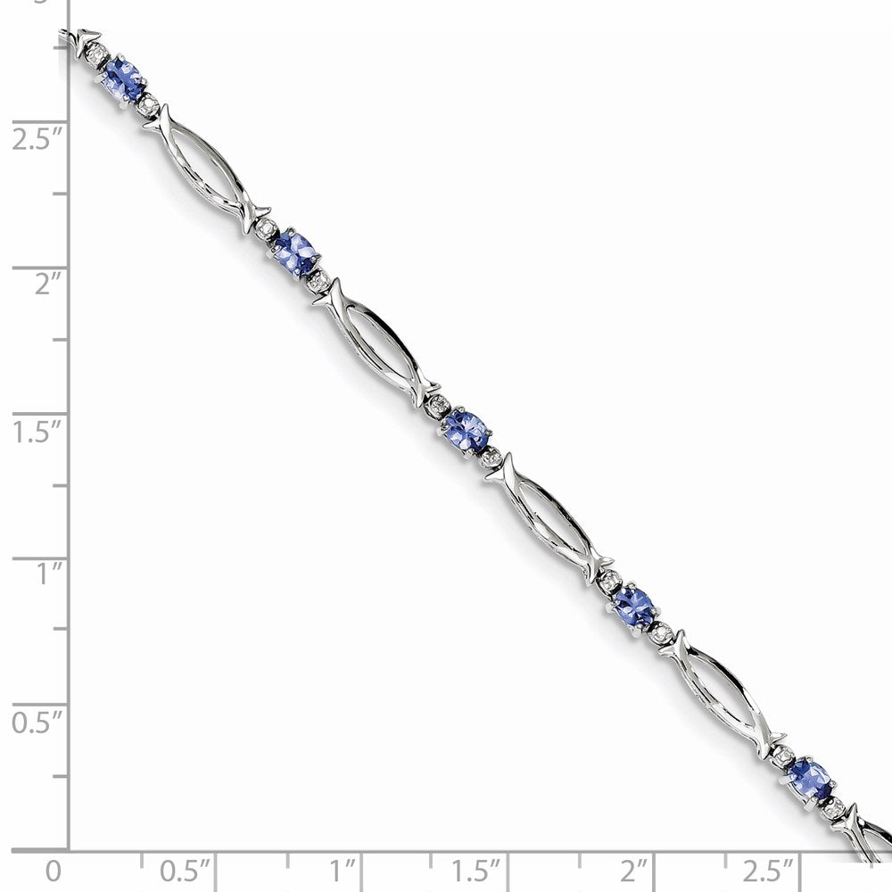 Sterling Silver Rhodium-plated Tanzanite and Diamond Bracelet QX856TZ