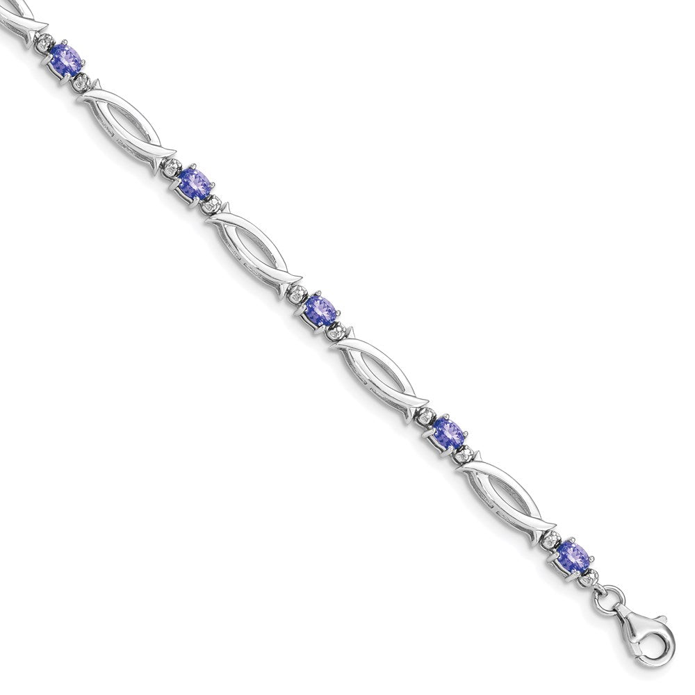 Sterling Silver Rhodium-plated Tanzanite and Diamond Bracelet QX856TZ