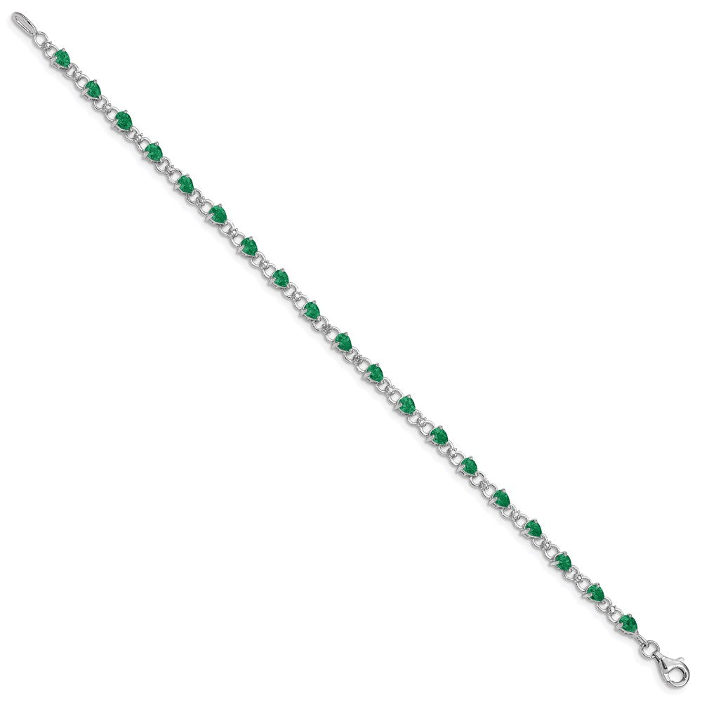Sterling Silver Rhodium-plated Emerald and Diamond Bracelet QX858E