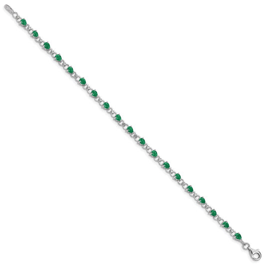 Sterling Silver Rhodium-plated Emerald and Diamond Bracelet QX858E