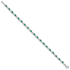 Sterling Silver Rhodium-plated Emerald and Diamond Bracelet QX858E