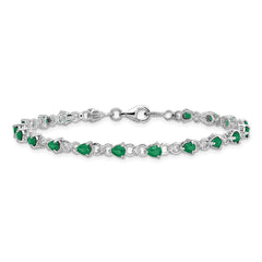 Sterling Silver Rhodium-plated Emerald and Diamond Bracelet QX858E