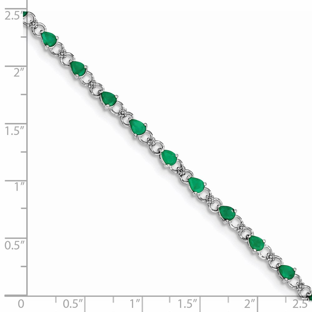 Sterling Silver Rhodium-plated Emerald and Diamond Bracelet QX858E