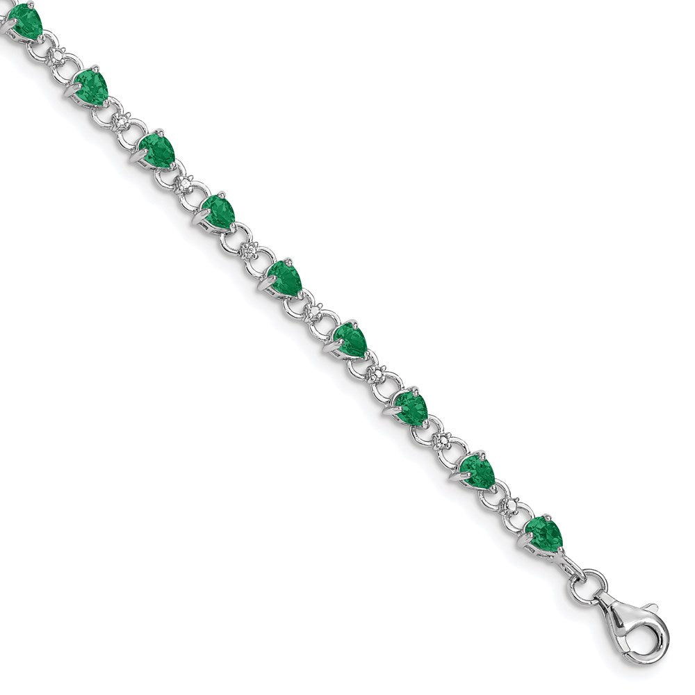 Sterling Silver Rhodium-plated Emerald and Diamond Bracelet QX858E