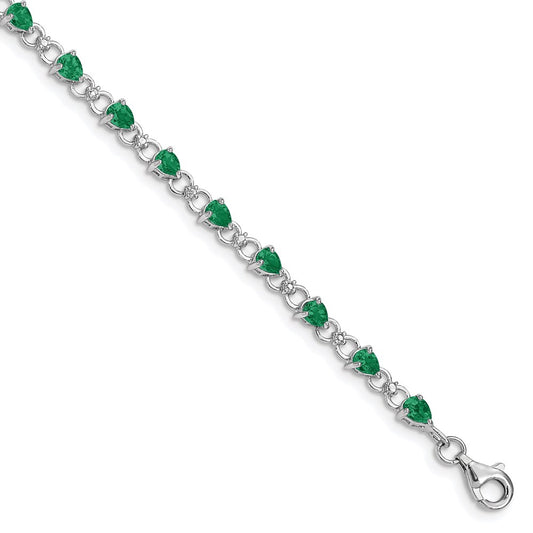 Sterling Silver Rhodium-plated Emerald and Diamond Bracelet QX858E