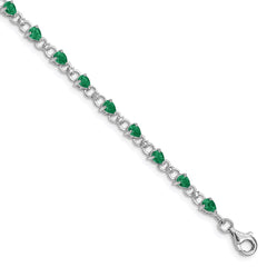 Sterling Silver Rhodium-plated Emerald and Diamond Bracelet QX858E