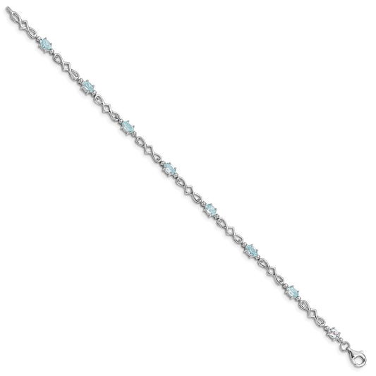 Sterling Silver Rhodium-plated Aquamarine and Diamond Bracelet QX860AQ