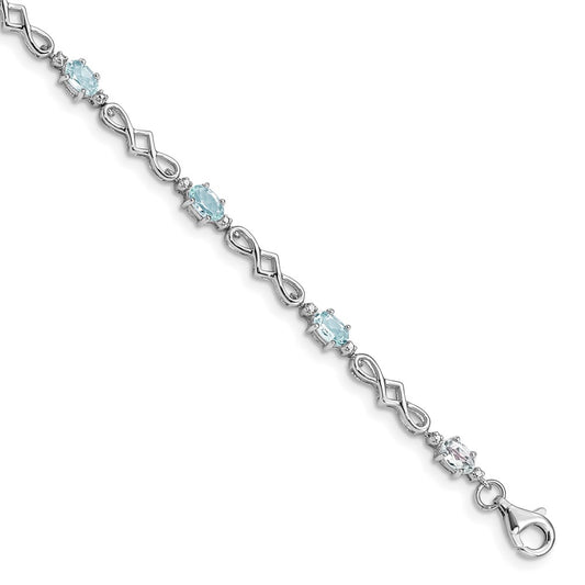 Sterling Silver Rhodium-plated Aquamarine and Diamond Bracelet QX860AQ