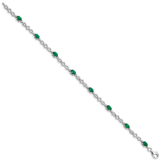 Sterling Silver Rhodium-plated Emerald and Diamond Bracelet QX860E