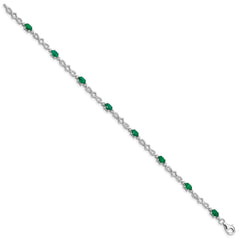 Sterling Silver Rhodium-plated Emerald and Diamond Bracelet QX860E