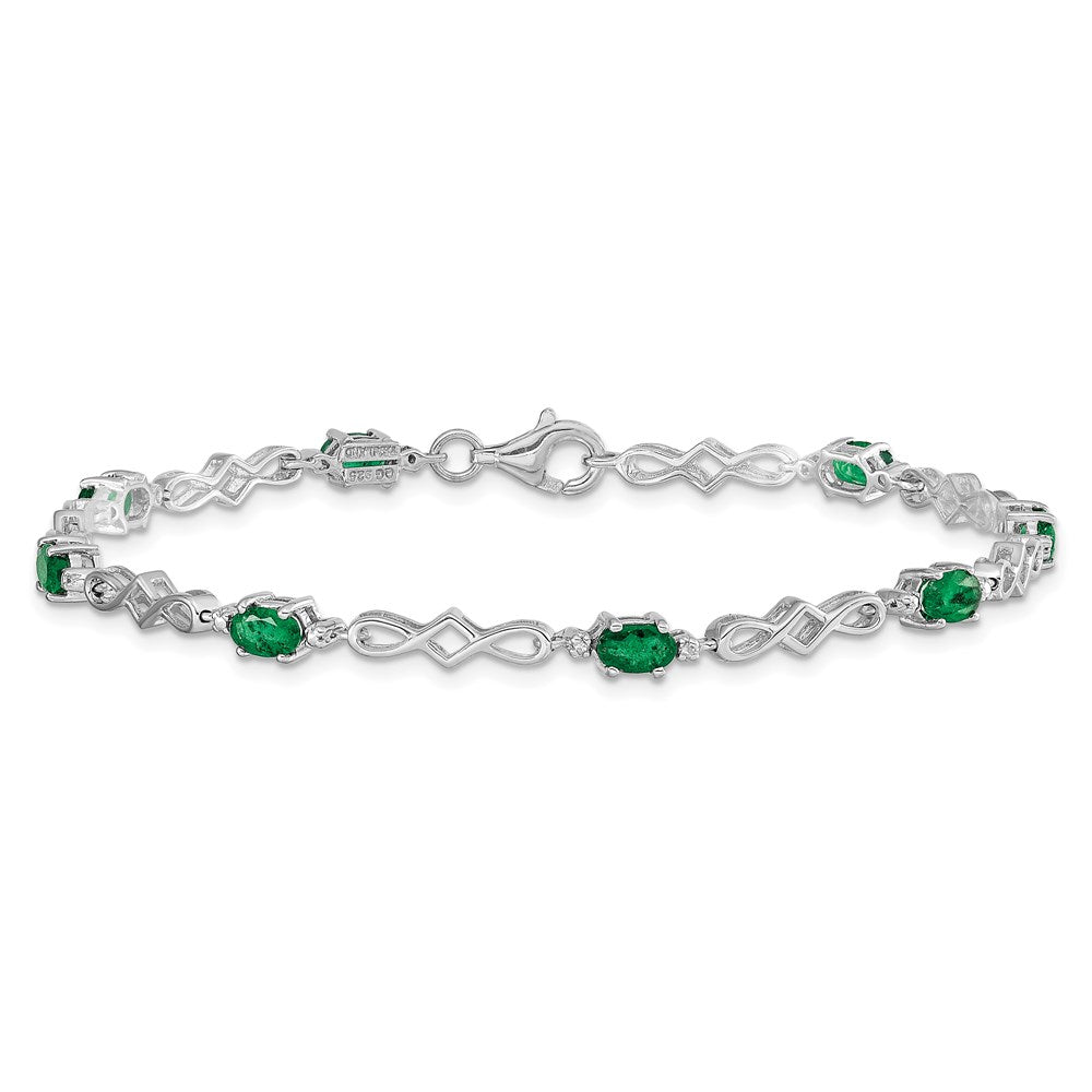Sterling Silver Rhodium-plated Emerald and Diamond Bracelet QX860E