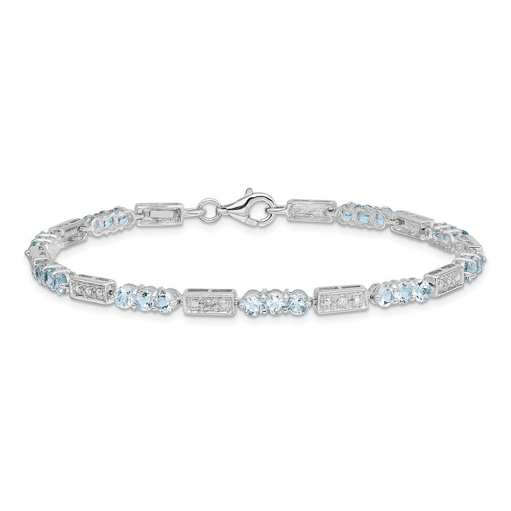 Sterling Silver Rhodium-plated Aquamarine and Diamond Bracelet QX861AQ