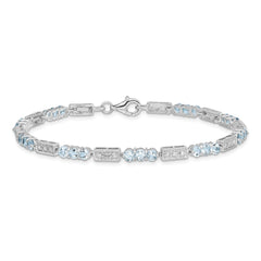 Sterling Silver Rhodium-plated Aquamarine and Diamond Bracelet QX861AQ