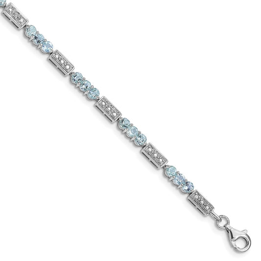 Sterling Silver Rhodium-plated Aquamarine and Diamond Bracelet QX861AQ