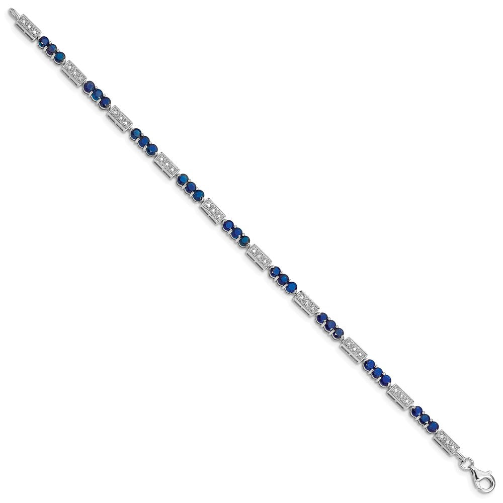 Sterling Silver Rhodium-plated Sapphire and Diamond Bracelet QX861S