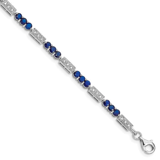 Sterling Silver Rhodium-plated Sapphire and Diamond Bracelet QX861S