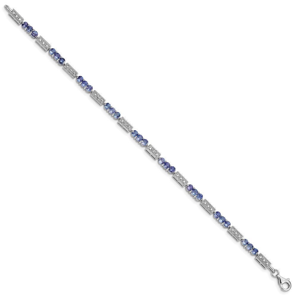 Sterling Silver Rhodium-plated Tanzanite and Diamond Bracelet QX861TZ