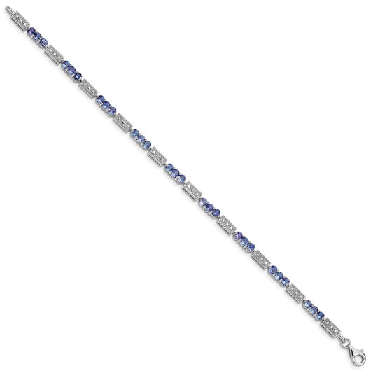 Sterling Silver Rhodium-plated Tanzanite and Diamond Bracelet QX861TZ