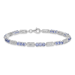 Sterling Silver Rhodium-plated Tanzanite and Diamond Bracelet QX861TZ