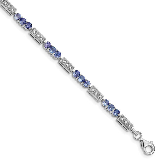 Sterling Silver Rhodium-plated Tanzanite and Diamond Bracelet QX861TZ