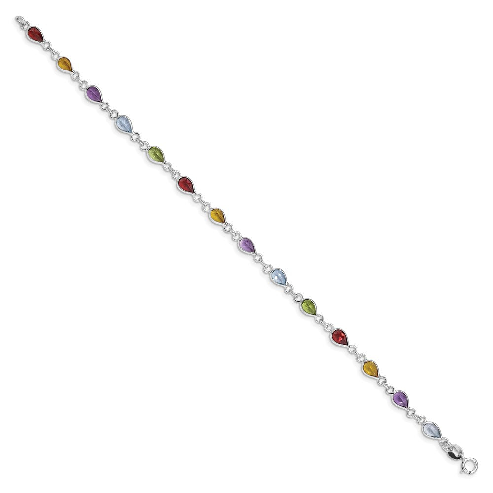Sterling Silver Rhodium Plated Rainbow Gemstone Bracelet QX872RB