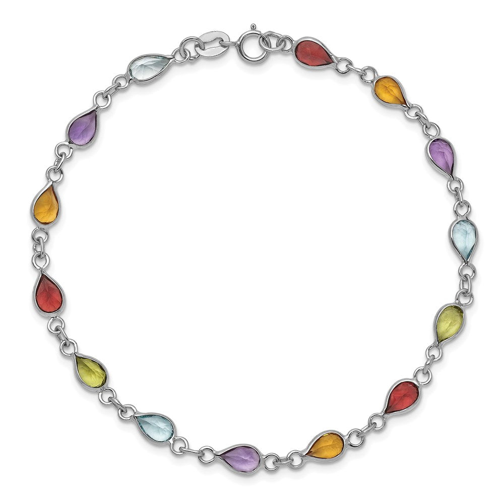 Sterling Silver Rhodium Plated Rainbow Gemstone Bracelet QX872RB