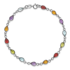 Sterling Silver Rhodium Plated Rainbow Gemstone Bracelet QX872RB