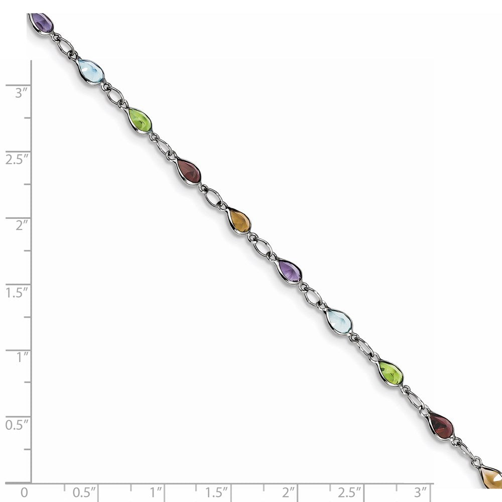 Sterling Silver Rhodium Plated Rainbow Gemstone Bracelet QX872RB