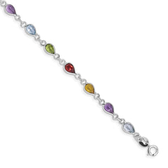 Sterling Silver Rhodium Plated Rainbow Gemstone Bracelet QX872RB