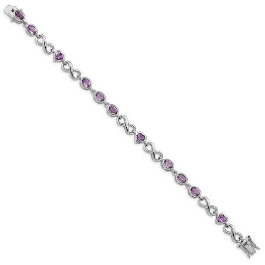 Sterling Silver Rhodium-plated Oval Heart Amethyst Bracelet QX874AM