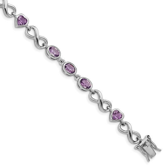 Sterling Silver Rhodium-plated Oval Heart Amethyst Bracelet QX874AM